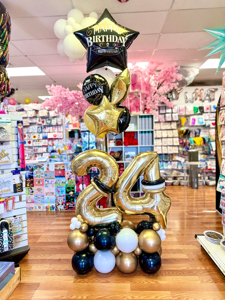 Elegant Number Balloon Stack Miami | Luxury Birthday Balloon Sculpture ...
